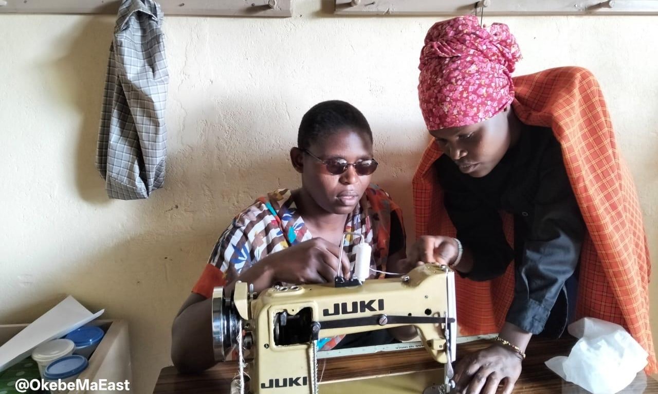 Visually impaired women in Kiminini working together in the Nuru training workshop